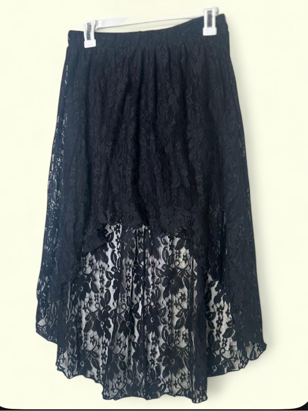 Black Whimsigoth fairy grunge witchy dark coquette lace hi lo midi skirt